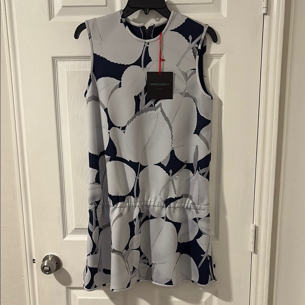 Cynthia Rowley Navy and grey  Leaf Print Mini Dress
